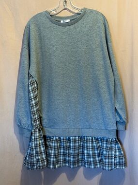 zeagoo Grey Ribbed Crewneck Sweatshirt